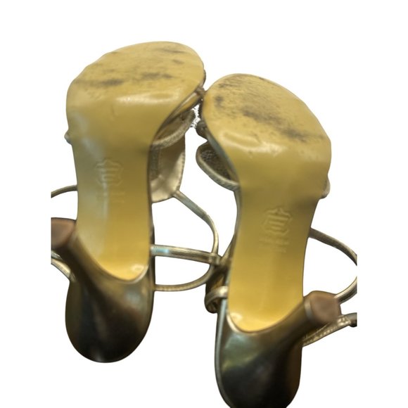 8.5 Adrianna Papell Gold Metallic Rope Strappy Open-Toe Heels Adjustable Ankle - Picture 8 of 12